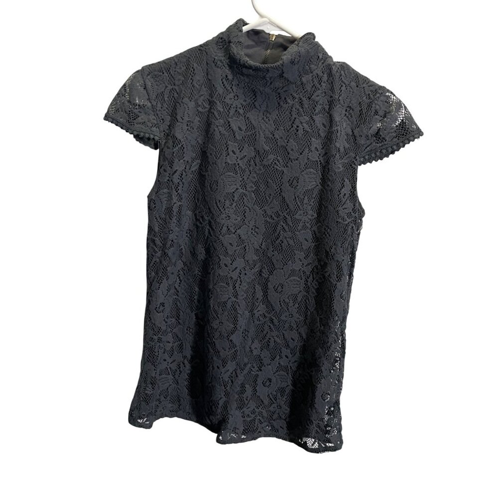 Zara Trafaluc M Gray Lace High Neck Cap Sleeve‎ Top